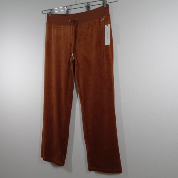 Calvin Klein Velour Pants Women's Size L Brown Pull On Elastic Waist Wide Leg - Picture 3 of 10